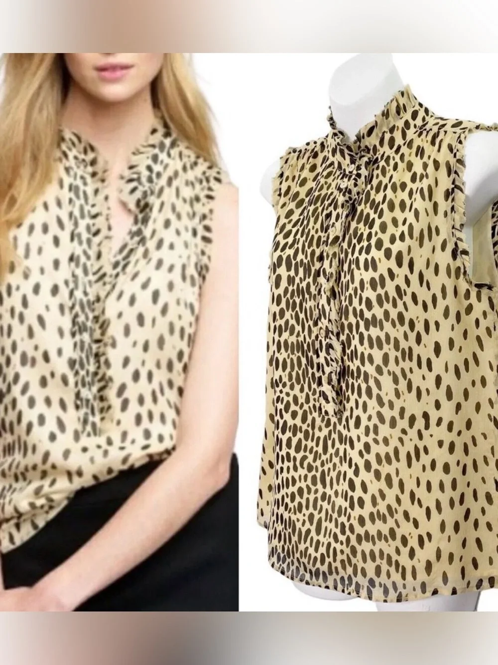 J. Crew Natasha Wildcat Animal Print Silk Sleeveless Blouse size 2